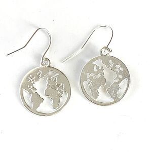 NEW Globe World Map Dangle Earrings Silver Hemispheres French Hook